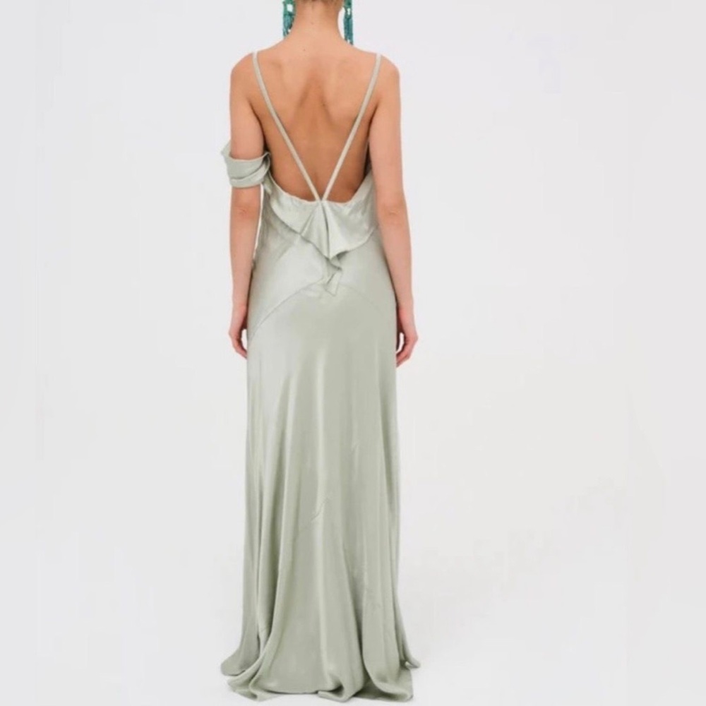 For Love & Lemons Jewel Maxi Dress Sage Green Silky Ruffle XS
